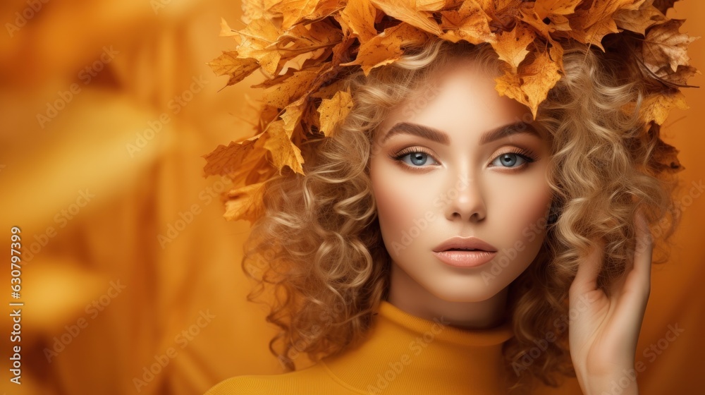 Beautiful girl with autumn leaves