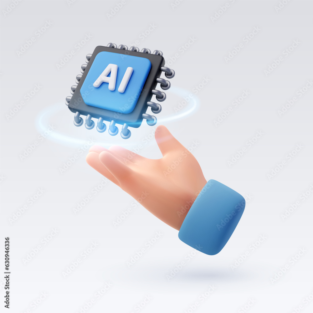 3d human hand receive ai chipset and cpu, ai technology and business concept.