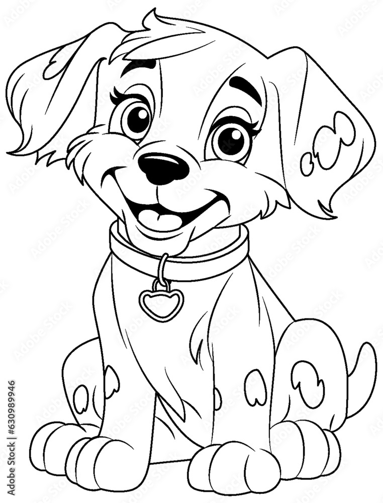 Coloring Page Outline of Cute Dog