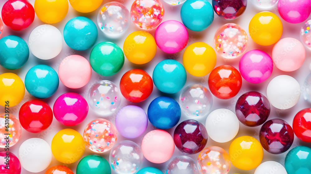 Top view on large colorful jawbreaker candies background. Gum colorful balls. Generative AI