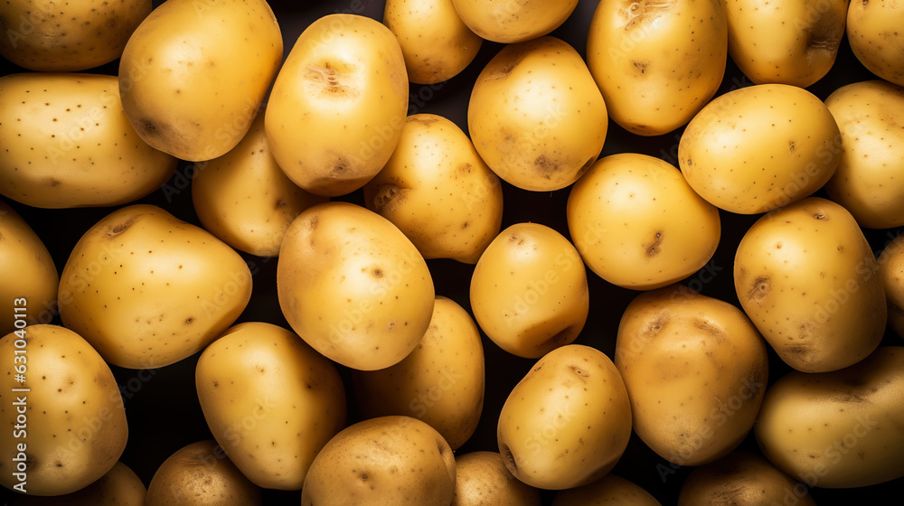 Fresh potatoes with water drops background. Vegetables backdrop. Generative AI