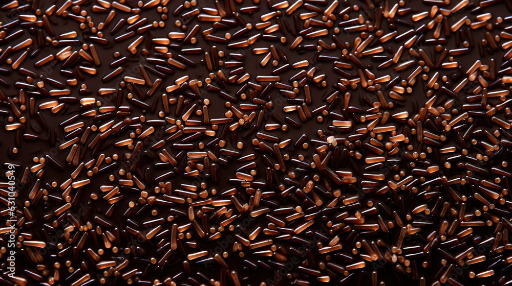 Chocolate sprinkles background. Sweet cocoa flakes. Generative AI