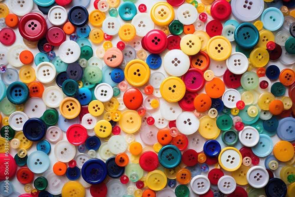 Collection of different multi colored buttons.