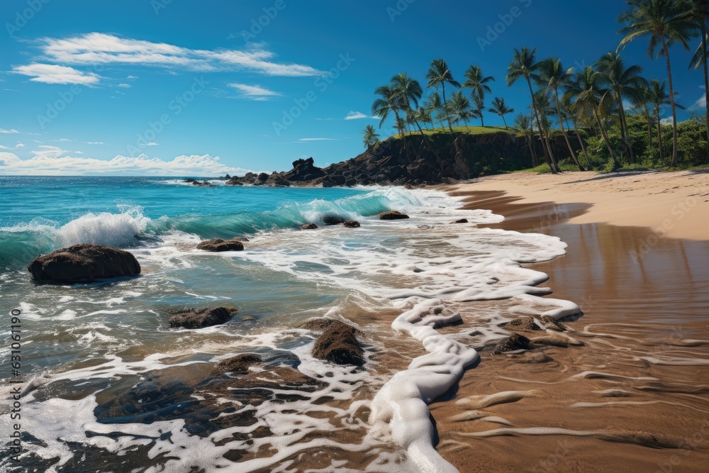 Beautiful sandy beach with rolling turquoise waves