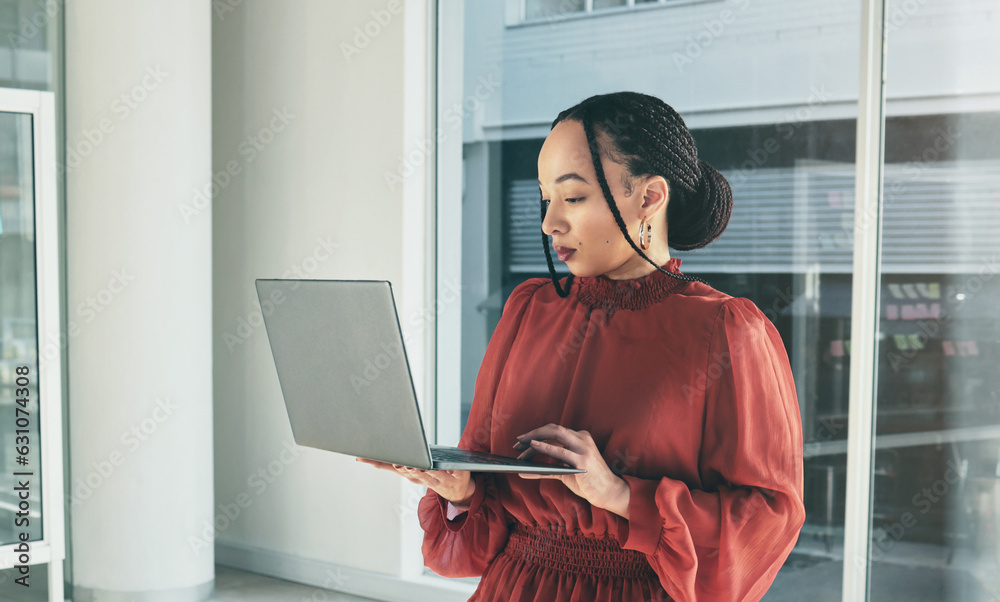 Business woman, computer and office for software management, Human Resources research and planning. 