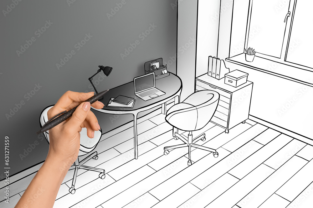 Designer drawing new interior of modern office