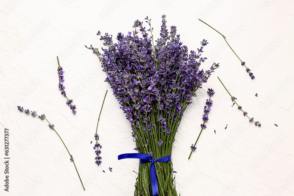 Bouquet of beautiful lavender flowers on light background