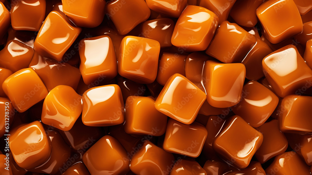 Toffee candy, caramel candies background. Sweet backdrop. Generative AI