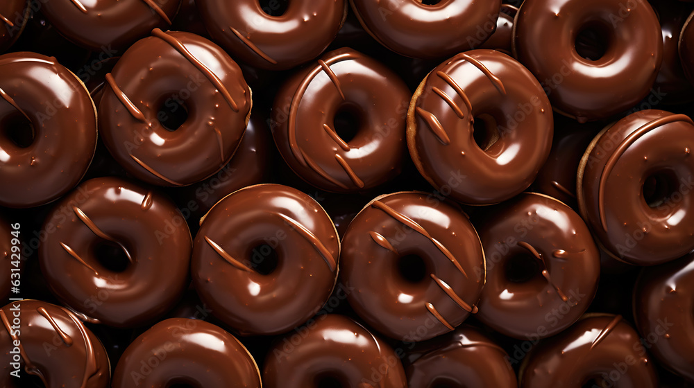 Donut with chocolate glaze background. Round american chocolate doughnuts. Generative AI