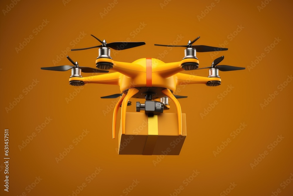 A drone carrying a package ready for delivery.