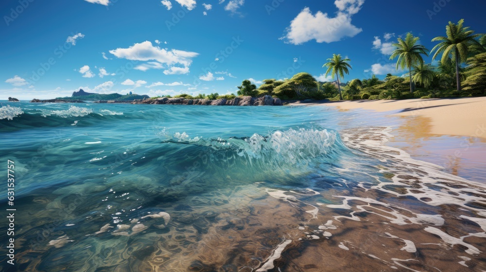 Beautiful sandy beach with rolling turquoise waves