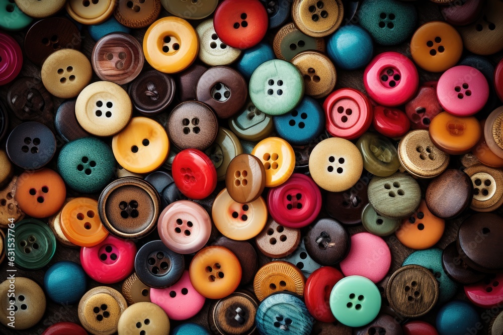 Collection of different multi colored buttons.