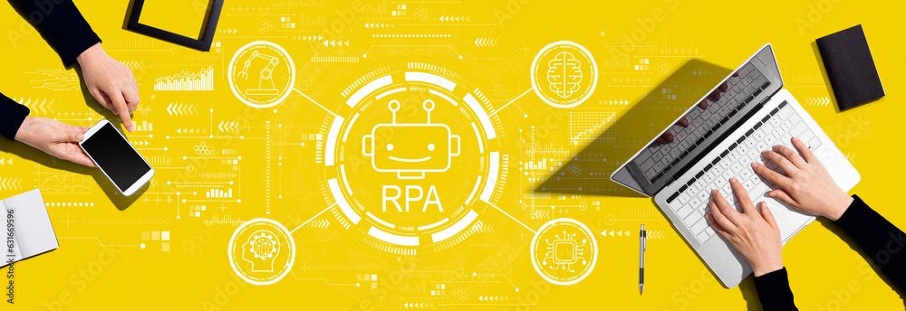 Robotic Process Automation RPA theme with two people working together