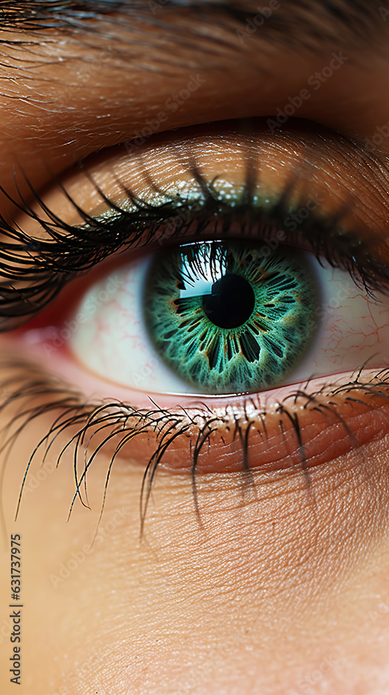 Close-up of a womans eye with dramatic lashes, black eyeline and professional makeup. Generative AI