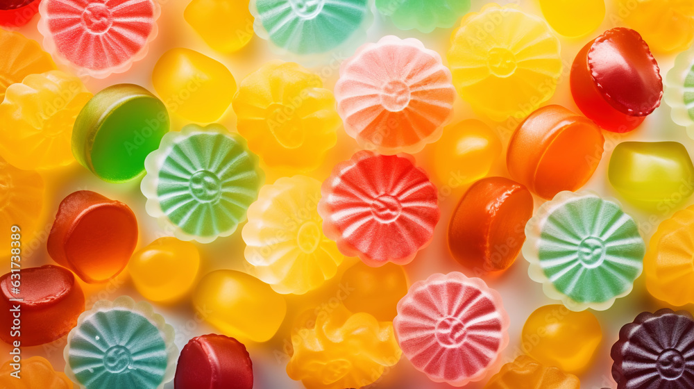 Fruit gummy candies background. Colorful sweet backdrop. Generative AI