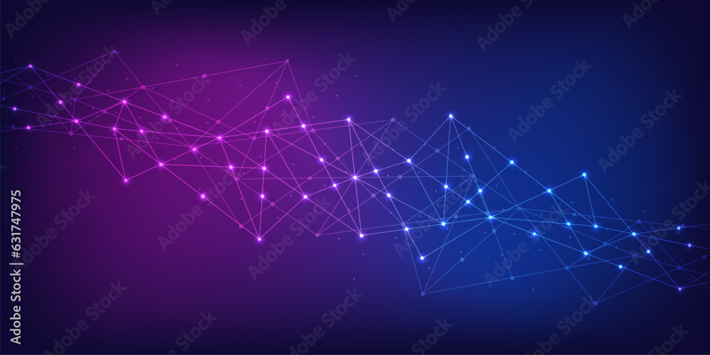 Abstract technology background with connecting the dots and lines. Global network connection, intern