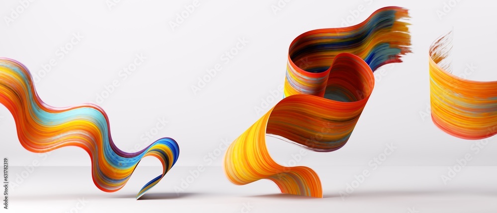 3d render. Abstract background, paint smear, curly spiral brushstroke. Artistic wallpaper. Folded ri