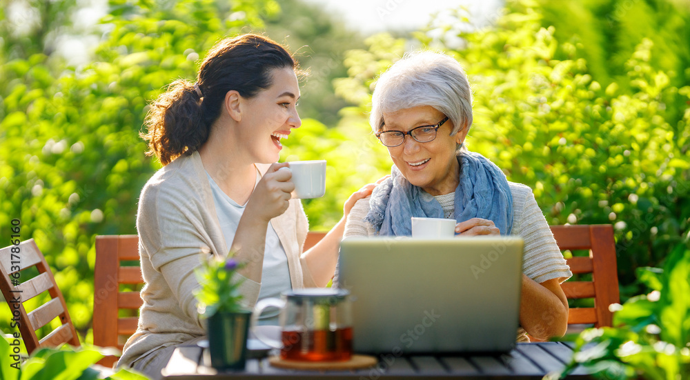 women drinking tea in the garden