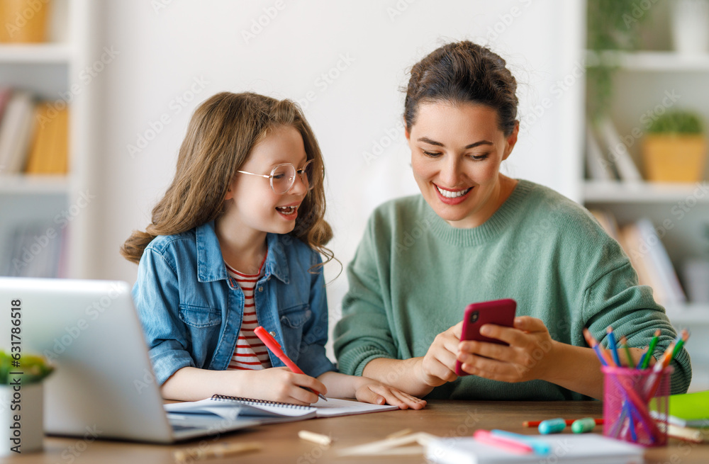 Girl doing homework or online education.