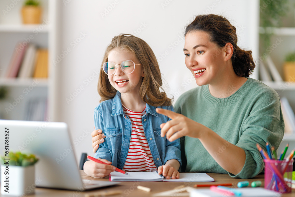 Girl doing homework or online education.