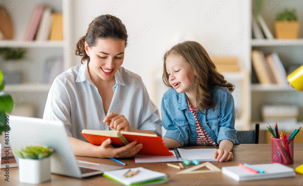 Girl doing homework or online education.