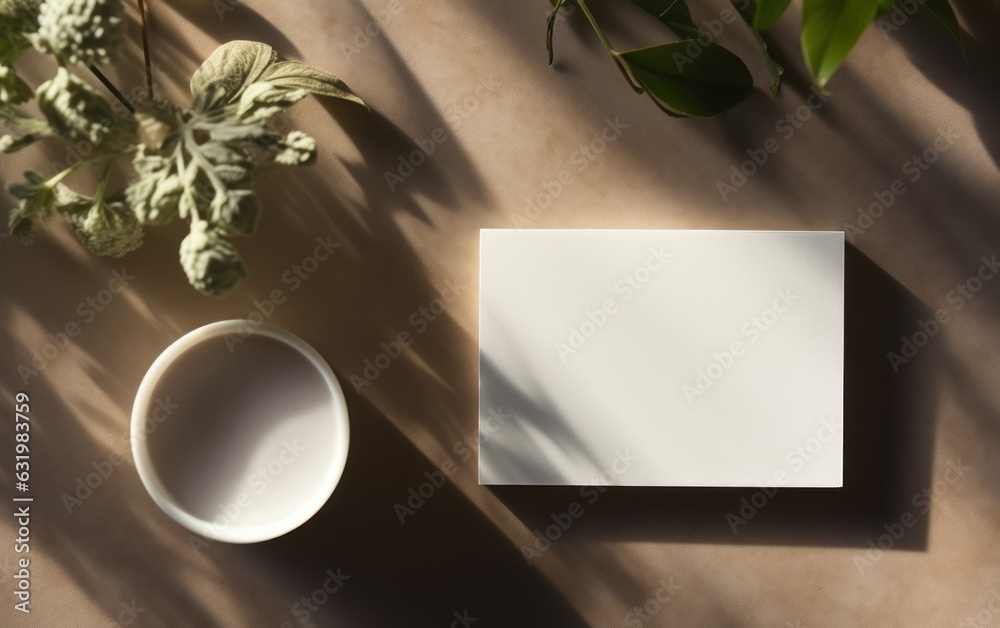 An empty business card on a plan background