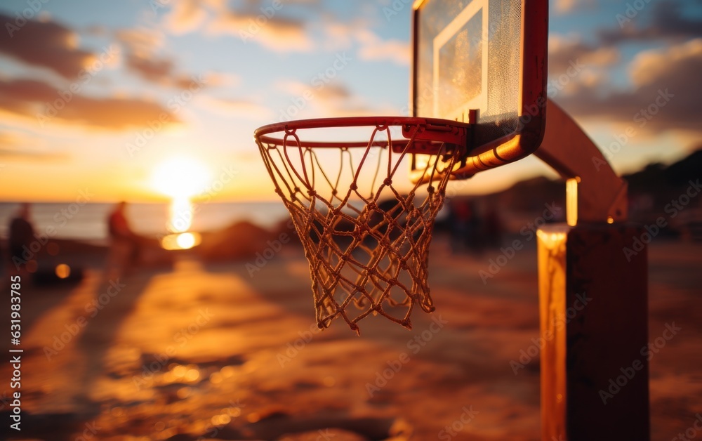 basketball hoop in sunset light.