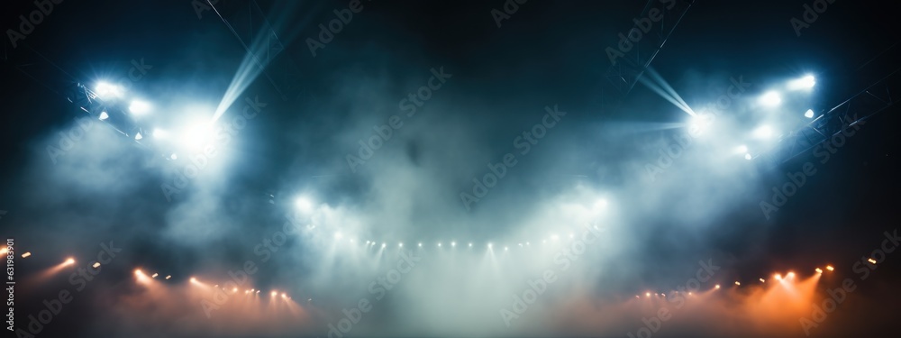 Bright stadium arena lights and smoke.