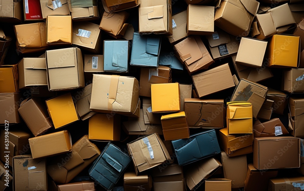 Engaging overhead shot of recycled cardboard boxes arranged neatly. . Flat lay, top view, copy space