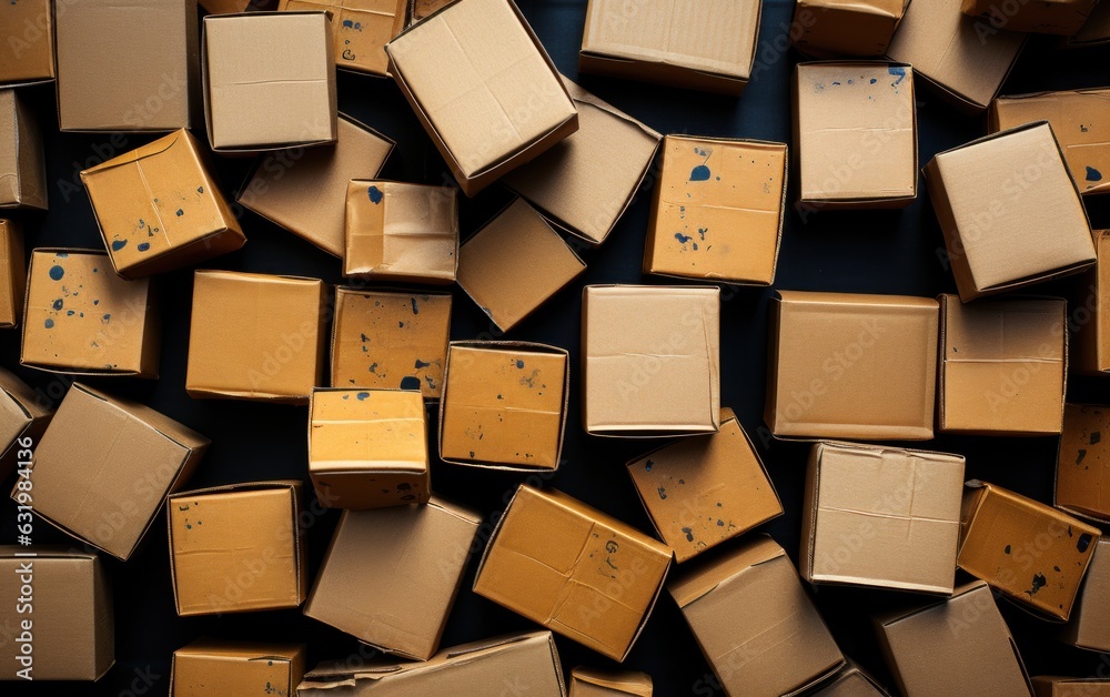 Engaging overhead shot of recycled cardboard boxes arranged neatly. . Flat lay, top view, copy space