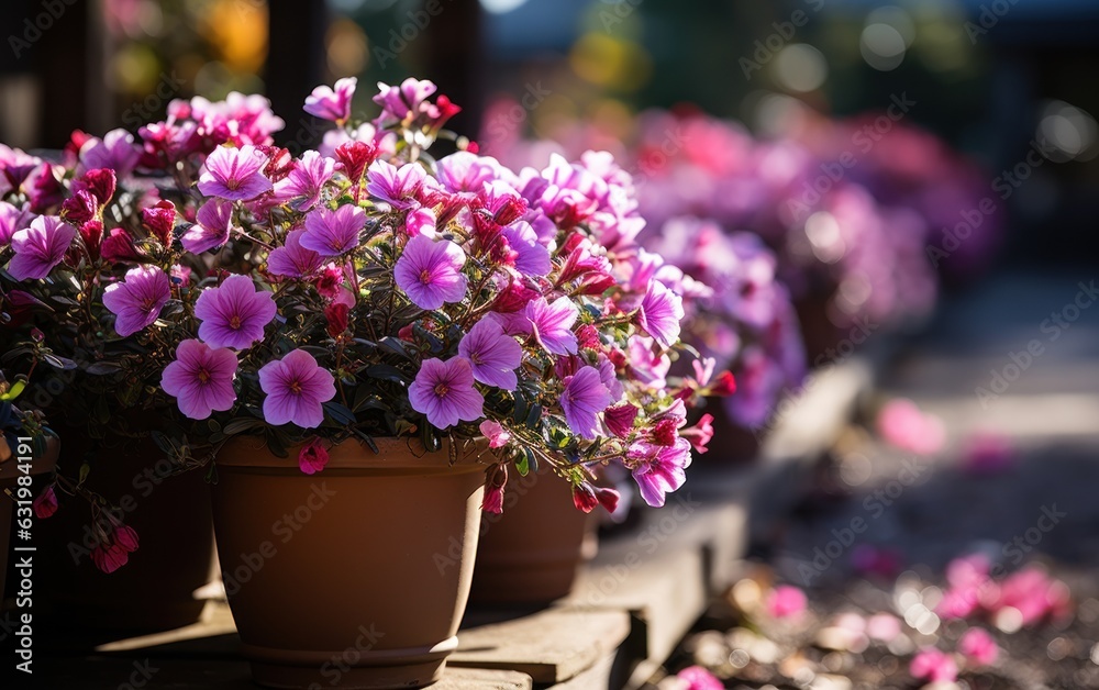 Flowers in pots in the garden