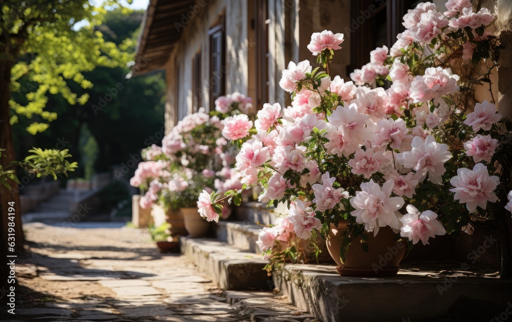 Flowers in pots in the garden