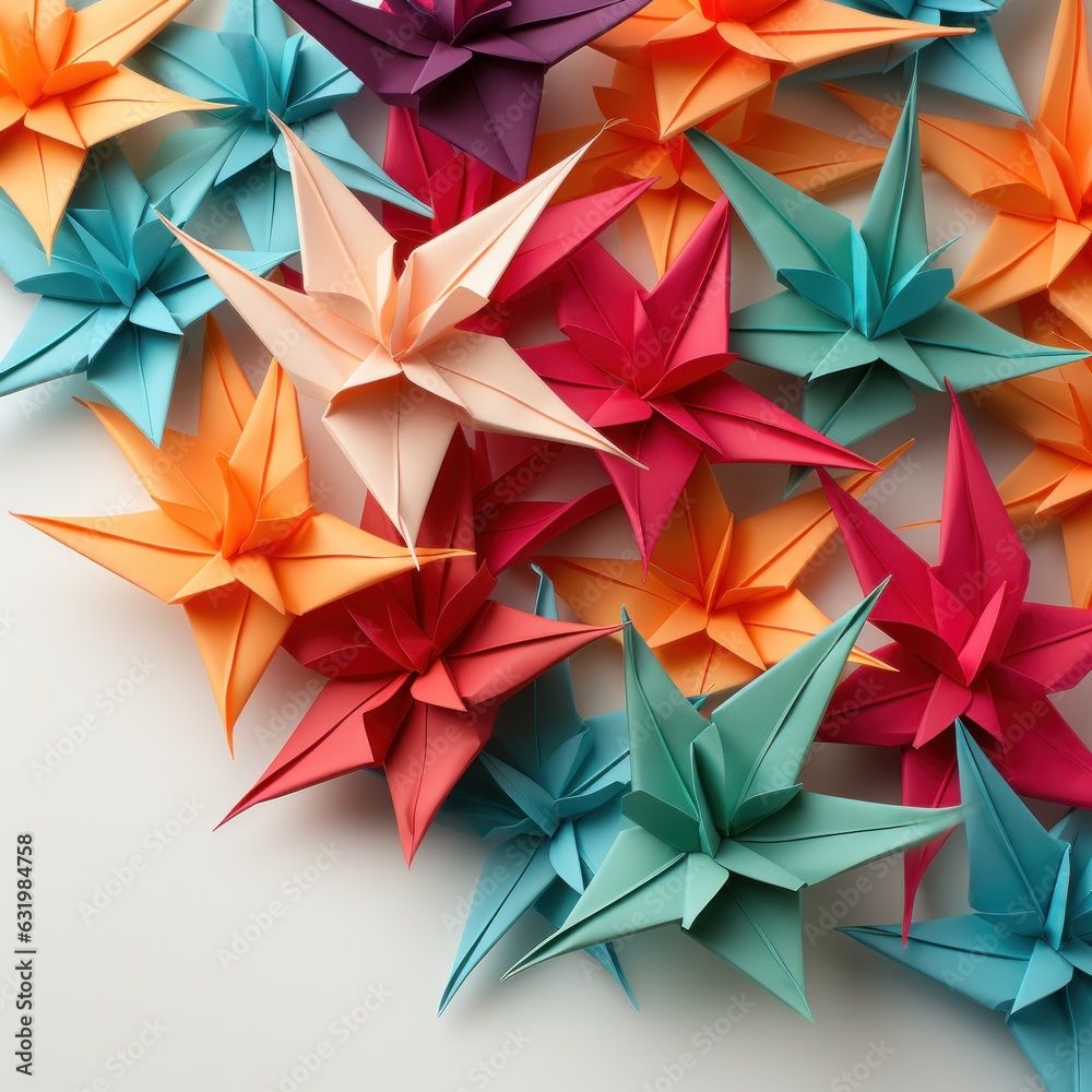 Origami cranes or handmade paper cranes. White Background.