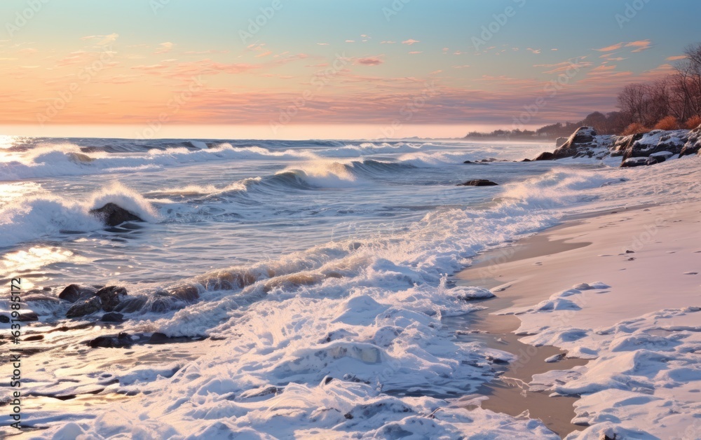 Winter seashore of the ocean.