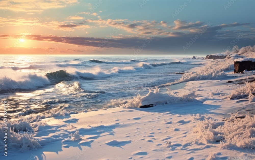 Winter seashore of the ocean.