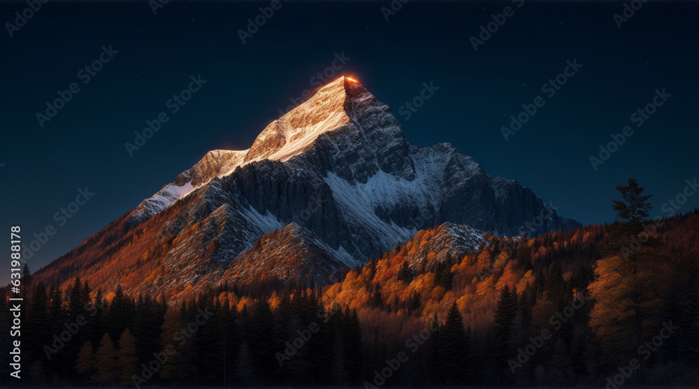 mountain peak in autumn on night by Generative AI