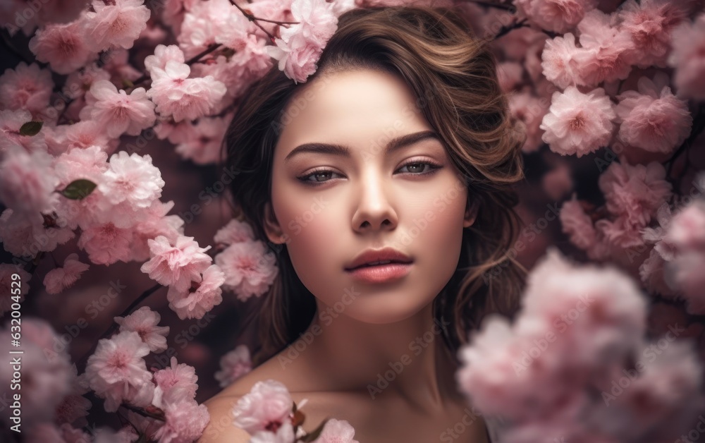 Beautiful woman with sakura flowers