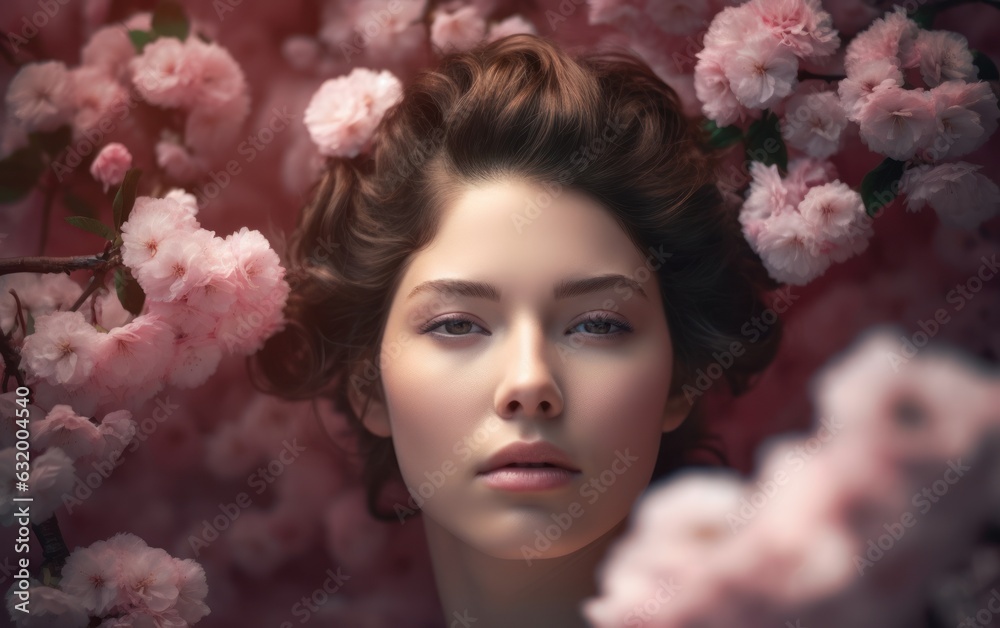 Beautiful woman with sakura flowers