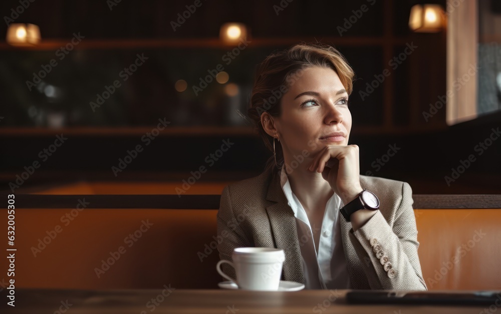 Thoughtful business woman sitting in a coffee shop