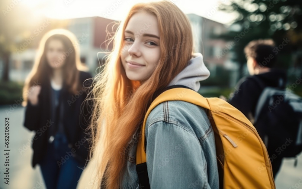 Female student going for class in high school