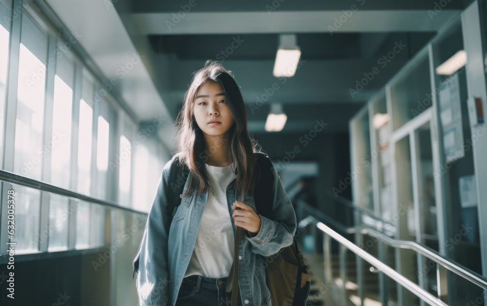 Female student going for class in high school