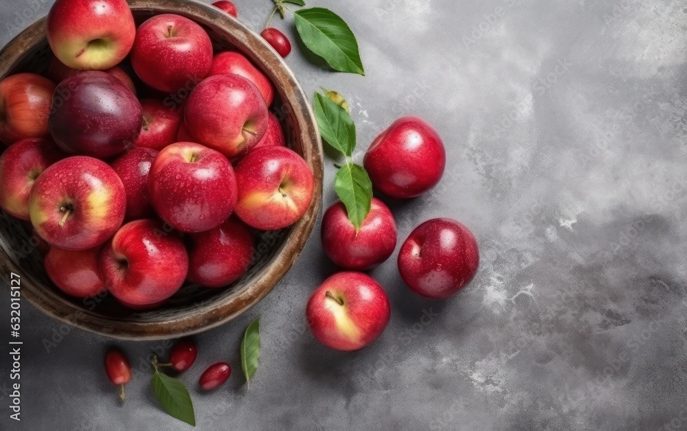 Top view fresh red apples ripe and mellow fruits