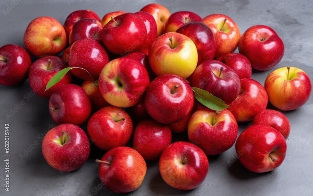 Top view fresh red apples ripe and mellow fruits