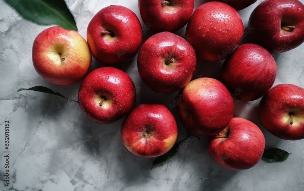 Top view fresh red apples ripe and mellow fruits