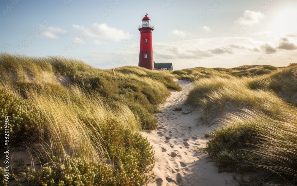 Red lighthouse near the North Sea coast, Sylt