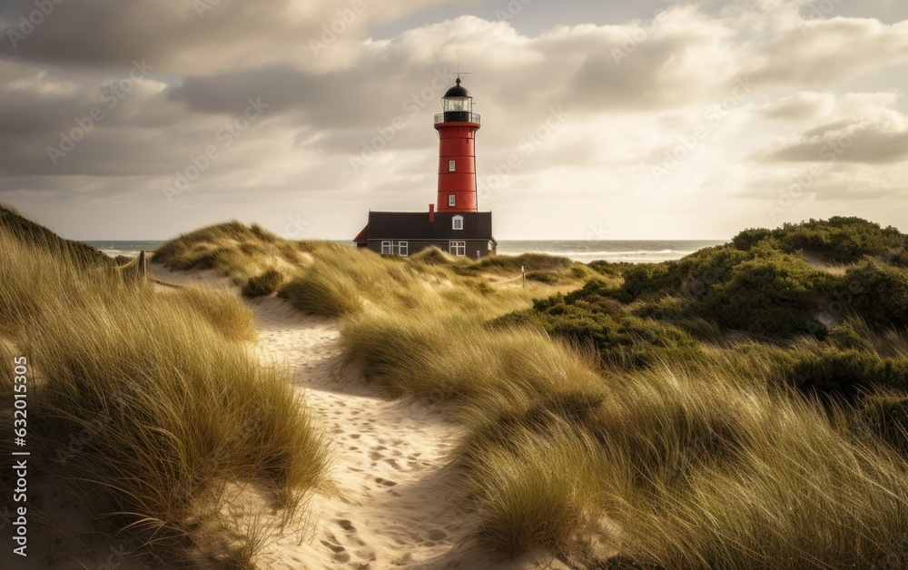 Red lighthouse near the North Sea coast, Sylt