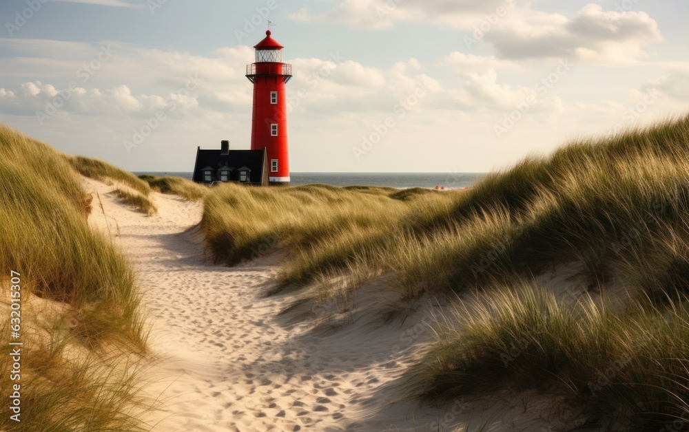 Red lighthouse near the North Sea coast, Sylt