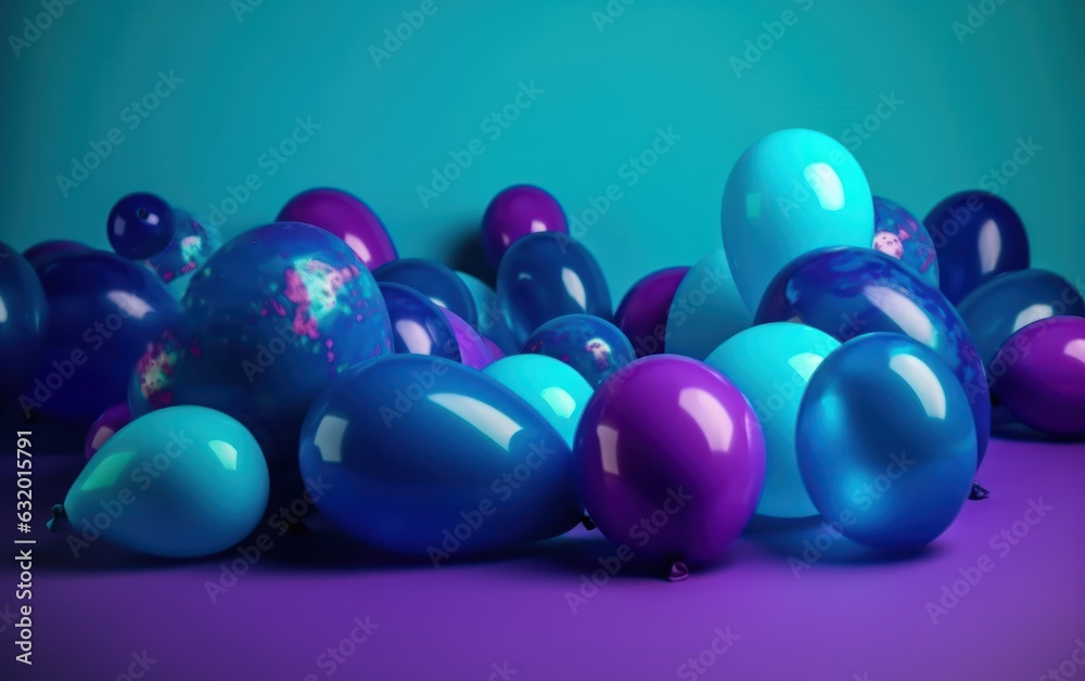 Colorful Party Balloons in Blue, Violet and Turquoise. Colorful Wallpaper