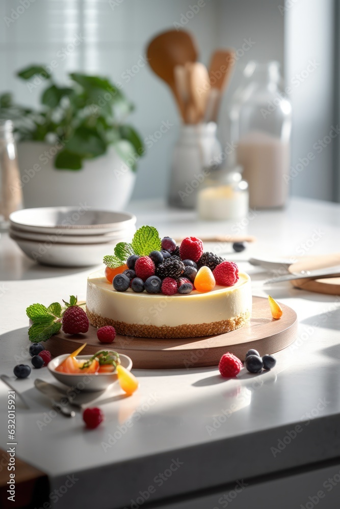 Cheesecake, White kitchen. Bright and airy. Food photography