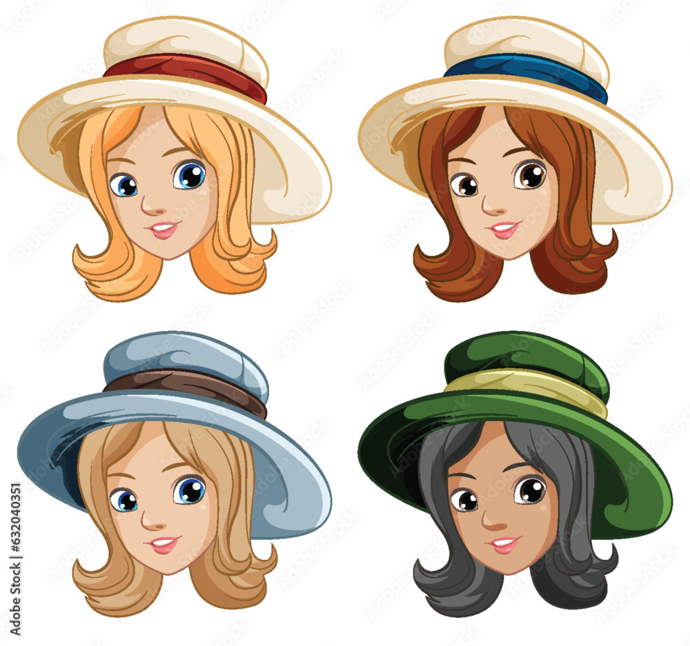 Four Women Wearing Vintage Hats